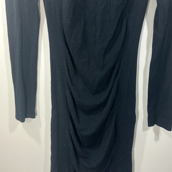 Express Sinched Tight Rayon Long Sleeve Scoop Neck Dress Little Black Dress - Picture 2 of 5